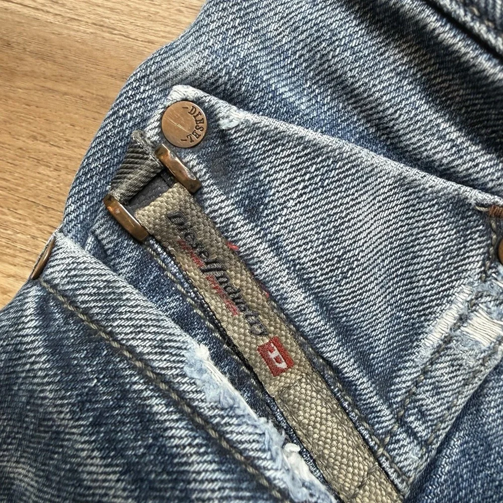 Diesel Darron Jeans Men 33x27 Blue Slim Tapered Distressed Dark Wash (Hemmed)